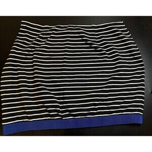 Ann Taylor Short Knit Skirt Womens Size 12 Black White Stripe Blue Grosgrain Hem